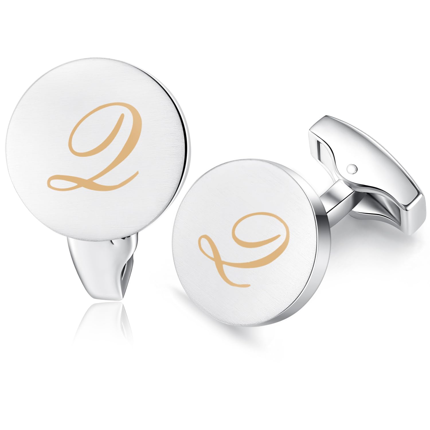 HONEY BEAR Initial Alphabet Letter Cufflinks for Men, Silver Round Shape Wedding Business Gifts A - Z (One pair Q)