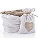 30pcs Burlap Bags Gift Pouches Heart Small Candy Jewelry Storage Package Sack for Wedding Bridal Shower Birthday Party Christmas Valentine's Day Favors DIY Craft, White 5.5x3.7 Inch