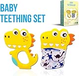 Baby Teething Mitten- 2-Pack |Teether Toy + Teething Mitt for Baby- BPA Free Teething Glove Self Soothing - Colorful & Funny Design - Machine Washable - Adjustable Strap -Hygienic Travel Bag Included