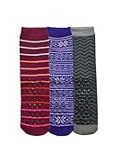 Womens Gripper Socks, Adult Non Skid Sock, Soft Cotton Slipper Socks (Womens One Size, 3 Pack Patterned)