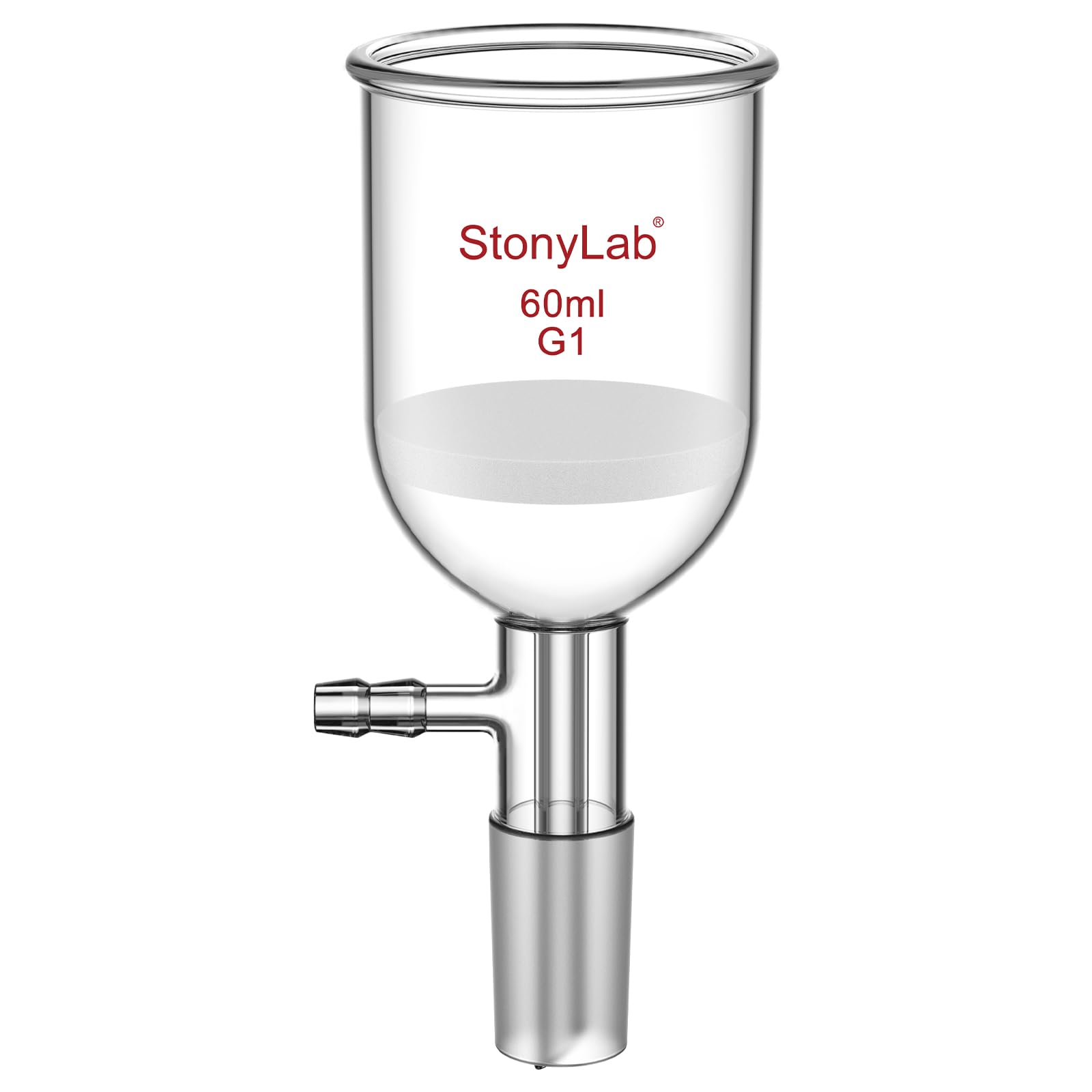 StonyLab Borosilicate Glass Buchner Filtering Funnel with Coarse Frit(G1), 46mm Inner Diameter, 60mm Depth, with 24/40 Standard Taper Inner Joint and Vacuum Serrated Tubulation (60 ml)