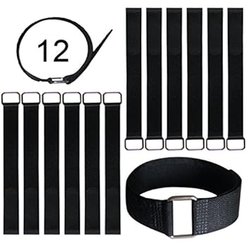 VIGAER 12 inch Cable Tie Down Straps, 12 pcs Reusable Nylon Hook and Loop Fastening Straps, Securing Straps with Metal Buckle