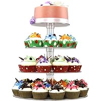 DYCacrlic Acrylic 4-Tier Round Cupcake Stand Display, Dessert Holders Cupcake Tree,Clear Tiered Cake Stand Wedding Cupcake Tower (4 Tier Round Tube)