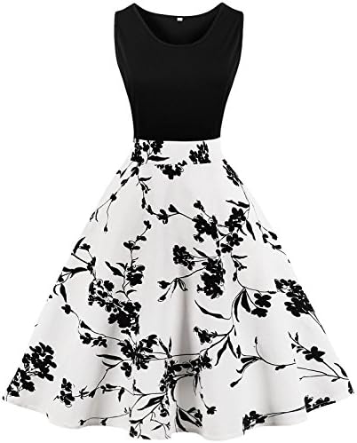Womens Casual Summer Tank 1950s Vintage Sleeveless A-Line Cocktail Party Dress R05 (White, L)