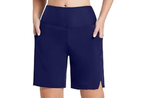 Women's Swim Shorts High Waisted Quick Dry Swimming Shorts Knee Length Bathing Suit Bottoms with Liner Pockets Boardshorts
