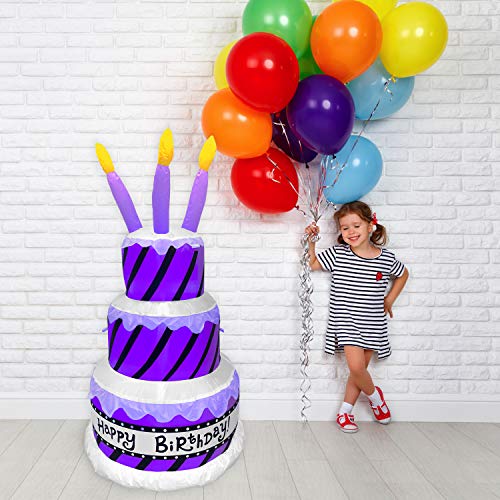 Jumbo Inflatable Happy Birthday Cake with Candles | Extra Large Birthday Party Decoration Lights Up and Inflates in Moments | For Indoors or Outdoors (Tie Down and Stakes Included for Outdoor Use) - Thumbnail 5