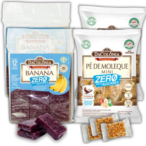 KIT 4x Muito sabor e ZERO AÇUCAR - DaColônia - 2 Bananinha (180g cada) - 2 Pé de Moleque (100g cada), total de 560g de produtos naturais (4 unid.)