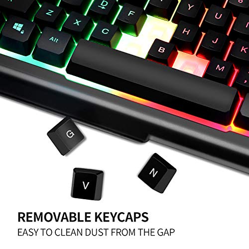 BAKTH Rainbow LED Backlit Mechanical Feeling Gaming Keyboard and Mouse Combo, USB Wired Keyboard and Mouse with 4000 DPI for Game or Office