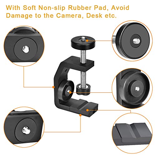 UTEBIT C Clamp with 1/4" Screw Adjustable Camera Mount Clamps Bracket Max. 2.36 Inch High for