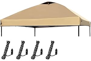 MQoutdoor Silver Coated Replacement Canopy Top 10x10, Instant Popup Tent Cover 10 by 10 with 2 Air Vent, 4 Rope, Khaki, 10x10 2W