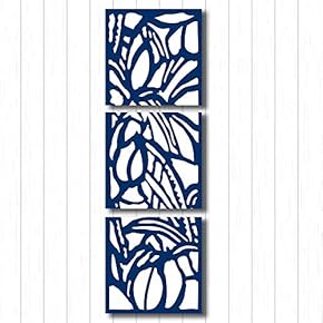 Canvas Wall Art Blue Flowers Pattern Painting Artwork for Home Prints Framed - 12"x12"x3 Panels
