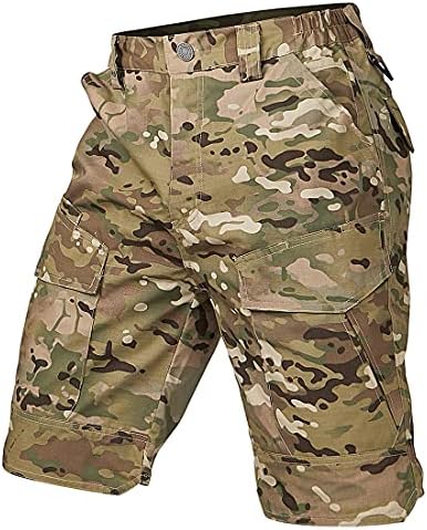CARWORNIC Men's Tactical Cargo Shorts Rip-Stop Camouflage Military