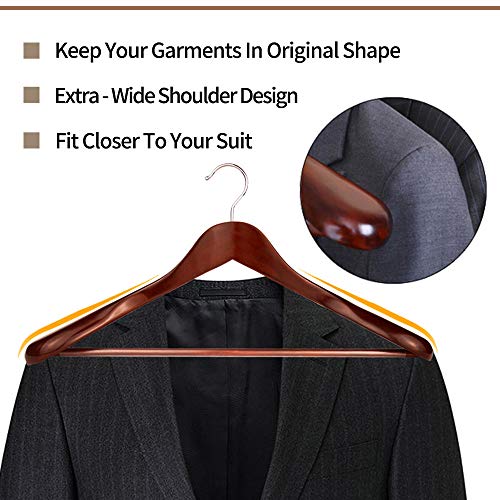 meqution Coat Hanger 8-Pack, Wood Hangers Trouser Hangers Extra Wide Shoulder Wooden Hangers for Heavy Coat, Sweater, Skirt, Suit, Pants, Retro Finish (Retro Finish)