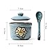 DoDola Ceramics Retro Flower Sugar Bowl with Lid and Spoon 5.5 Ounces Green