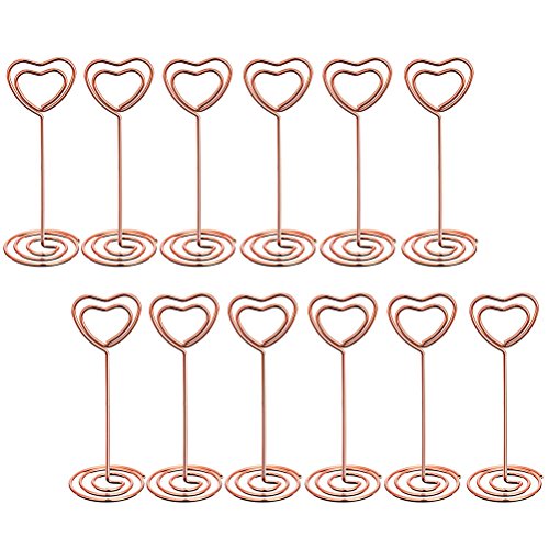 TOYMYTOY 12 Pcs Table Number Holders,Rose Gold Heart Shape Photo Holder Clips Place Card Paper Menu Stand