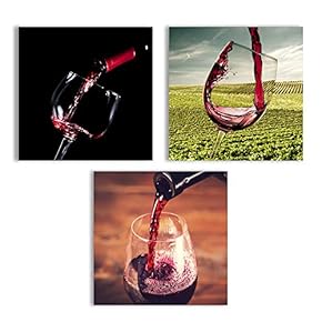 Canvas Wall Art Abstract Vintage Wine Cup Pictures Home Wall Decorations for Kitchen Streched and Framed - 12"x12"x3 Panels