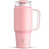 Meoky 32 oz Tumbler with Handle, Insulated Tumbler with Lid and Straw, Stainless Steel Travel Mug, Keeps Cold for 24 Hours, 100% Leak Proof, Fits in Car Cup Holder (Blush)