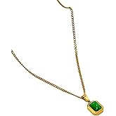 Emerald-Look Green Zirconia Necklace – Gold Chain Pendant Jewelry for Women, Vintage-Inspired Gift