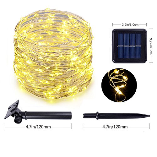 Adecorty Solar Powered String Lights, Outdoor String Lights 2 Pack 200 LED 66ft 8 Modes Starry String Lights Indoor/Outdoor Waterproof Solar Decoration Lights for Garden Home Party Decor (Warm White) - Thumbnail 3