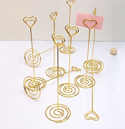 Jofefe 10pcs 8.6 Inch Tall Place Card Holder Table Number Holder Table Card Holder Table Number Stands with Heart Shap Photo Memo Clips for Wedding Favors, Gold - Thumbnail 2