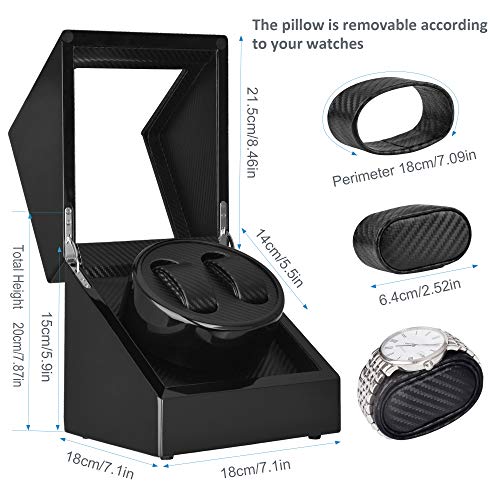 Kalawen Automatic Double Watch Winder Box for All Automatic Mechanical Watches with Quiet Motor AC Adapter or Battery Powered for 2 Men's or Ladies', Black