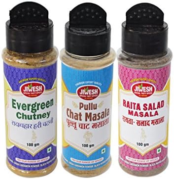 JIWESH SPICES COMBO OF 3 HARI CHUTNEY+PULLU CHAT MASALA+RAITA SALAD MASALA 300 GRMS