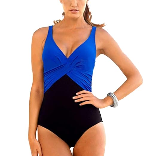 GWELL Frauen Vintage Elegant Plus Size Einteiler Push up V-Schnitt Badeanzug Schwimmanzug Mehrfärbig Bademode