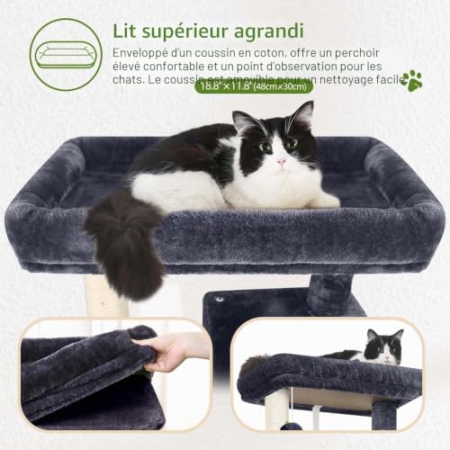 Globlazer Cat Tree 137 cm with Extra Large Hammock 45 x 40 cm, Large Kennels, Padded Platform, Easy to Install Indoor Cat Trees for Adult Cats, Rest Game Scratching (F53, Dark Grey)