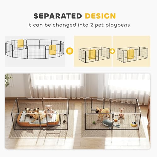 PawHut Dog Playpen, 31.5" W Heavy-Duty Metal Puppy Play Pen, Pet Exercise Fences for Outside and Indoor, DIY Design with Door for Small Dogs, 12 Panels, 23.5" H