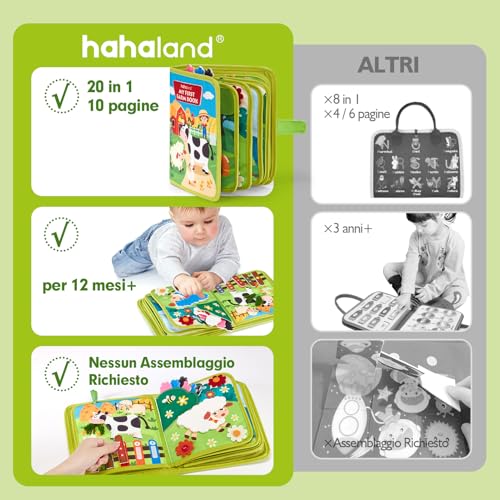 hahaland Busy Board Montessori Interactive Book 1 Year – Quiet Book Sensory Educational – Montessori Games 1 2 3 Years Table Felt Panel Activity Case Educational Gift for Children