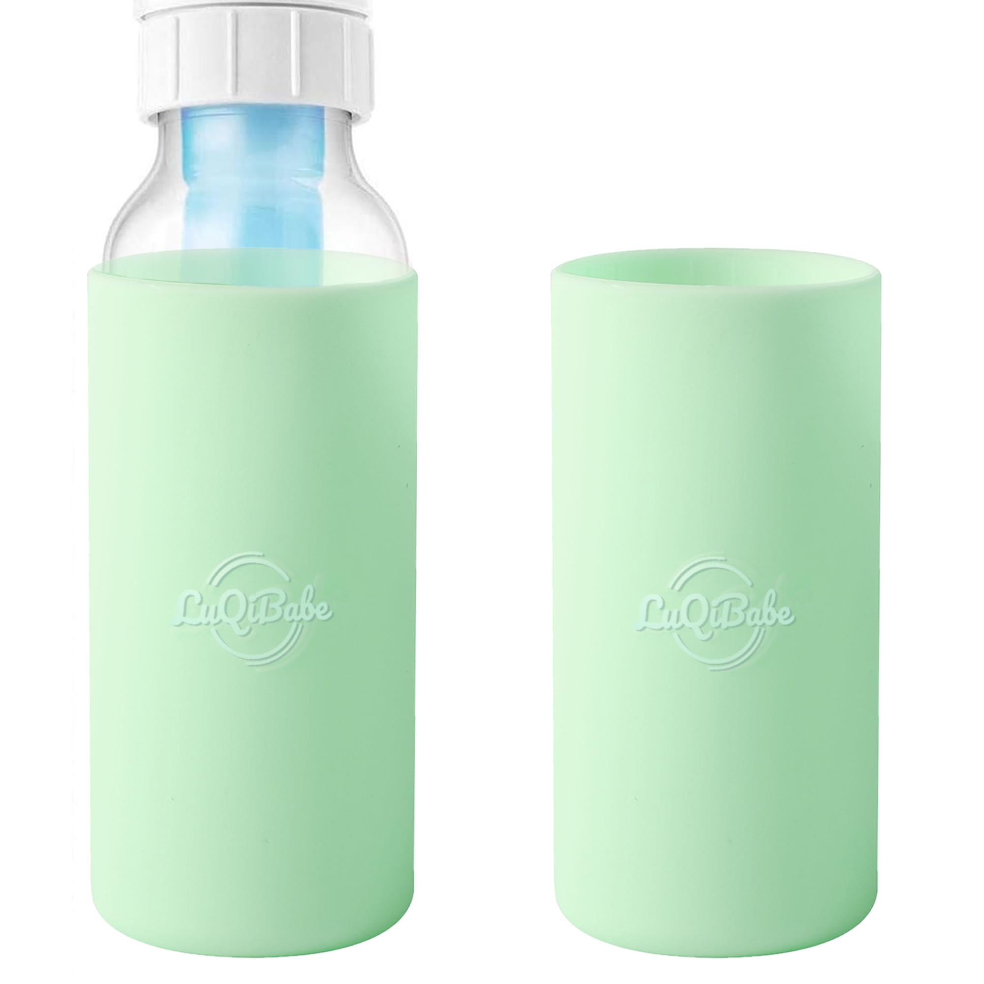Photo 1 of LuQiBabe (2-Pack, Mint, 8 oz) Silicone Baby Bottle Sleeves Compatible with Dr. Brown's Natural Flow Anti-Colic Options+ Narrow Bottles, Reusable Dishwasher-Safe Baby Bottle Covers