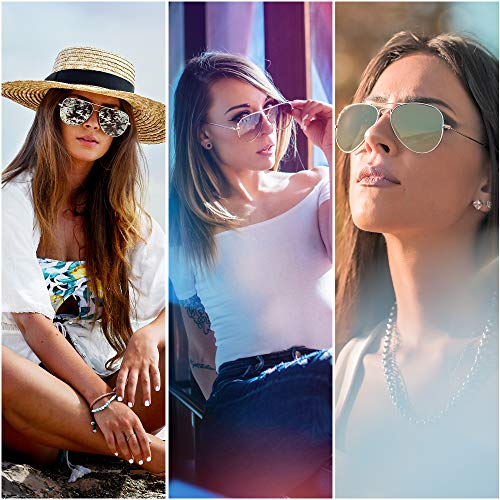 Aviator Sunglasses for Women, Designer Eyewear with Case, UV400 Protection, Non Polarized, Metal Frame, Eyewear for Driving Fishing Sports
