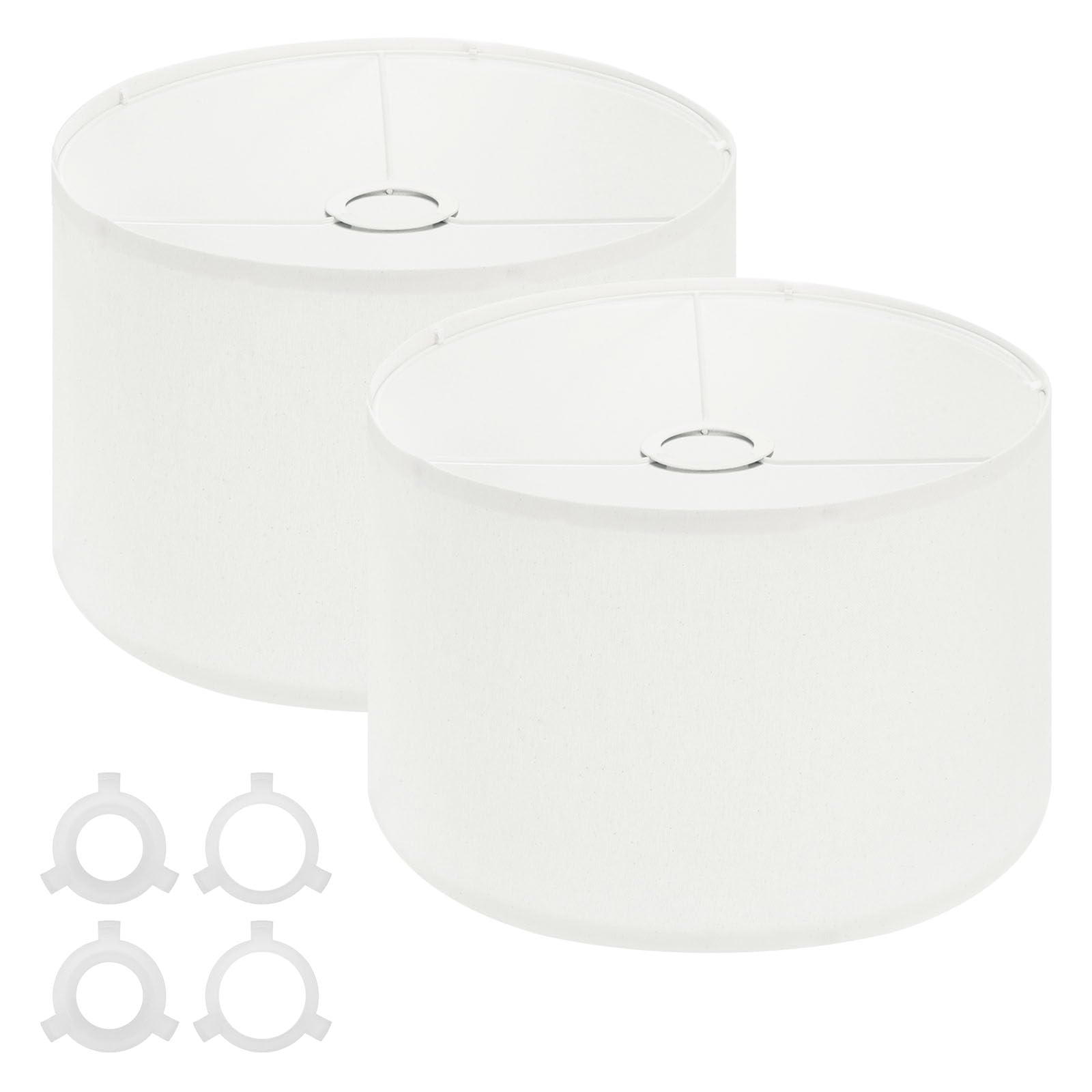 PATIKIL Drum Lamp Shades for Table Lamps 12"x12"x8" Linen Lampshade Set of 2 Easy Assembly Lamp Shade with E27 to E26/E14 Adapters for Floor Lamps Bedside Lamps, White (1.65" Spider)