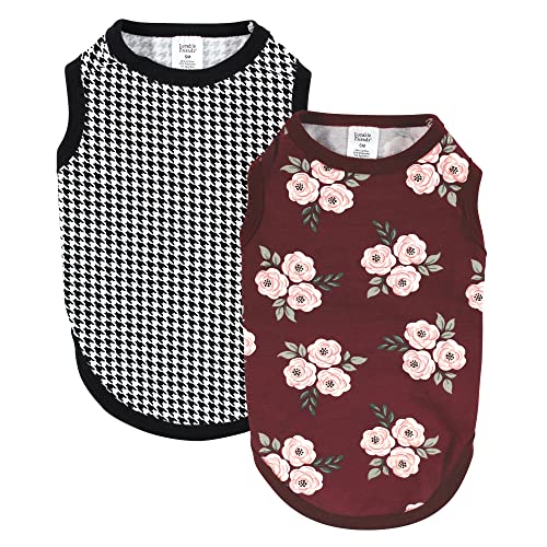 Luvable Friends Dog Pet Dog and Cats Cotton T-Shirts 2pk, Burgundy Floral Hound…