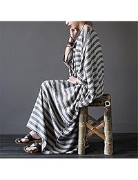 YESNO JG1 - Vestido de mujer de 20.5 en largo, con rayas, estilo casual árabe, talla grande, manga 3 4, cuello de barco