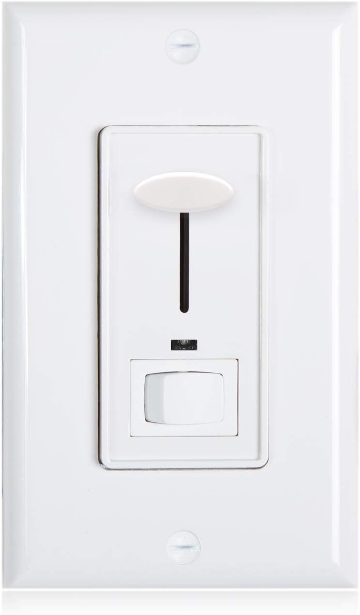 Maxxima 3-Way/Single Pole Dimmer Electrical Light Switch With Blue Indicator Light 600 Watt max, LED Compatible, Wall Plate Included (2 Pack) - - 