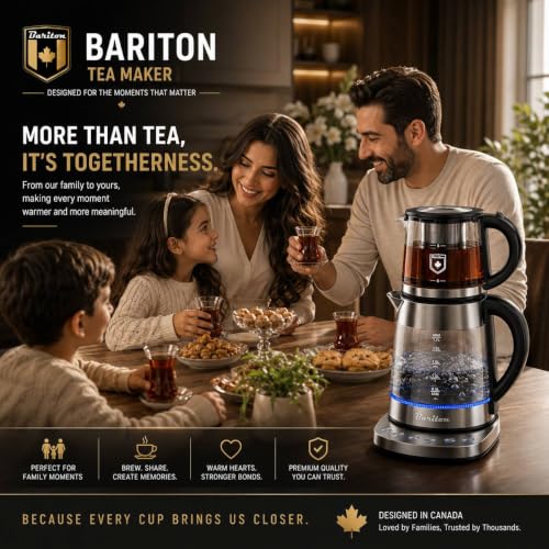 Bariton Electric Tea Maker – Glass Kettle + Stainless Steel Infuser – Keep Warm Function – Auto Shut-Off – BTM-1785GS