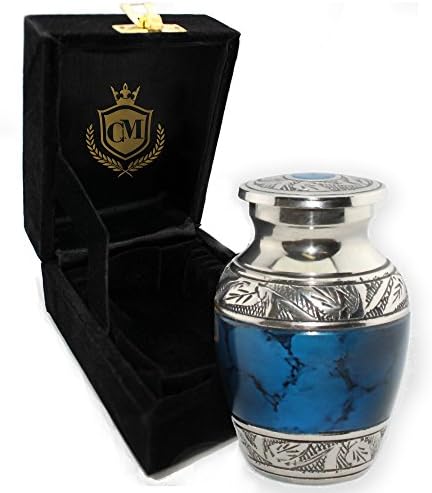 Moonstone Blue 100% Brass Burial or Funeral Keepsake Cremation Urn Small for Human Ashes - Keepsake, Small