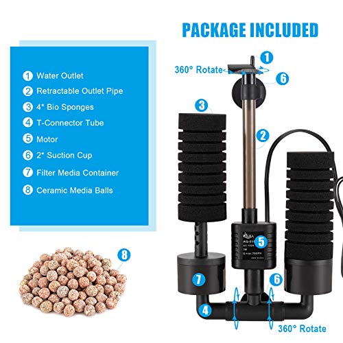 AQQA Aquarium Sponge Filter, Power Driven Double Biochemical Water