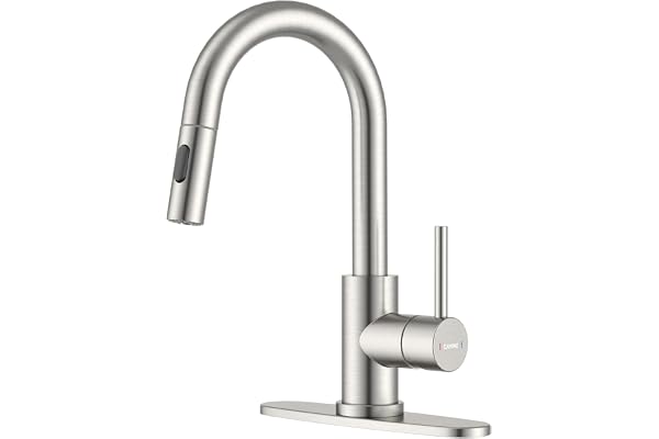 DAYONE Bar Sink Faucet for Kitchen Faucet with Pull Down Sprayer, Modern Single Handle Stainless Steel RV Sink Faucet with De