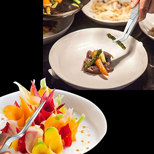 4 Pieces Fish Bone Tweezers Set, Two 4.6" Stainless Steel Tweezer and Two 5.5" Tongs for Cooking Food Design styling. - Thumbnail 5