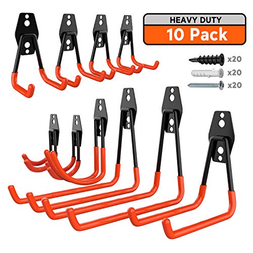 EJG Heavy Duty Steel 10-Pack, Tools Organizer, Garage Storage, Garden Hose Holder, Garage Hooks Hanger, Tools Hanger, Ladder Hooks, Utility Hooks, for Power Tools Bikes Ropes (orange) - Thumbnail 7