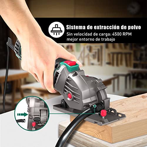 HYCHIKA Mini Manual Circular Saw 500 W 4500 rpm, 3 Saw Blades of 30T, 36T and Diamond, Ideal for Cutting Tiles, Madeira, Macio Metal, Plastic