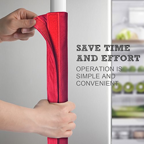 Refrigerator Door Handle Cover Kitchen Appliance Decor Handles Antiskid Protector Gloves for Fridge Oven Keep off Fingerprints,Liquid,Oil Stain,Food Spot,2 pieces (16" 4", Red Plush)