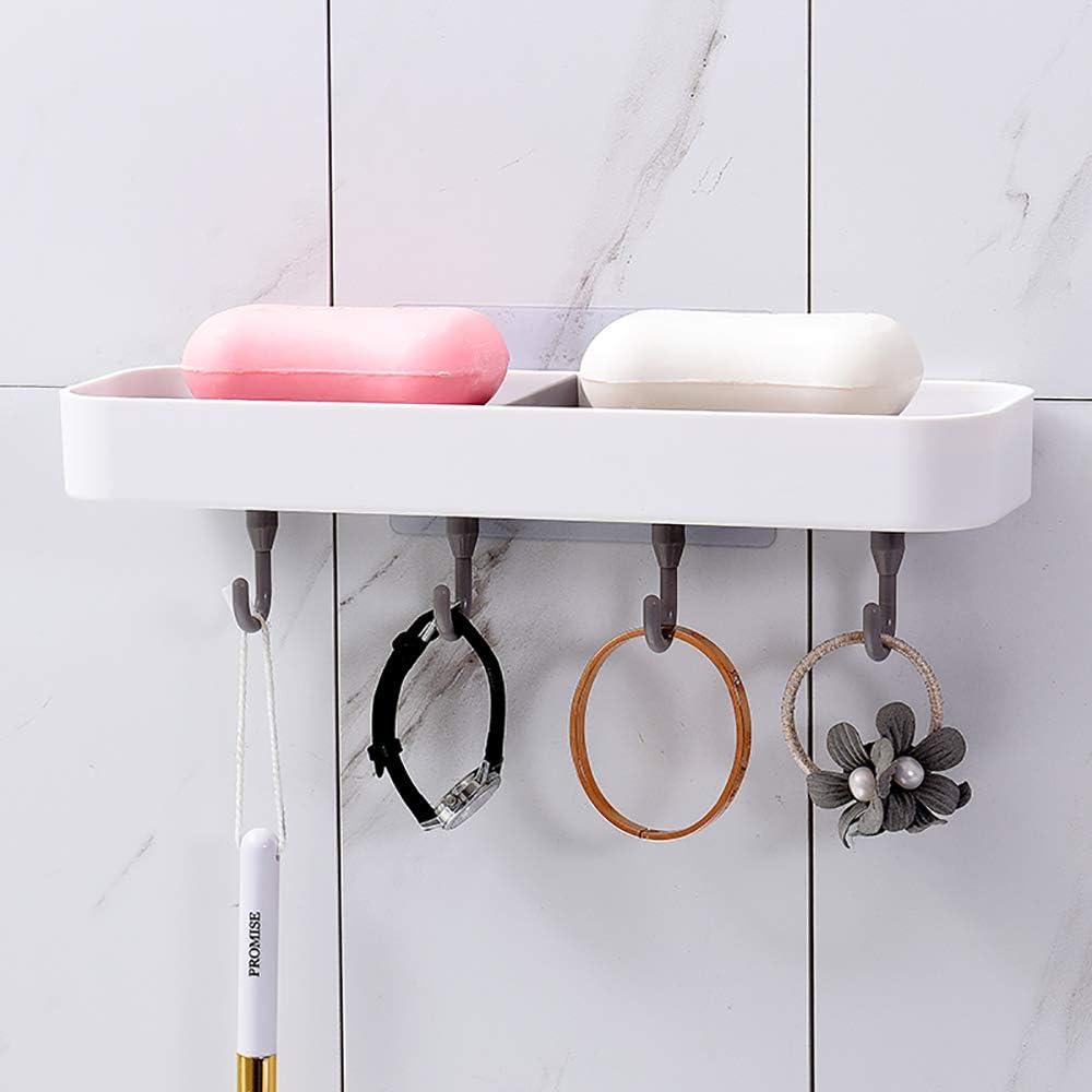 KSWLLO Adhesive Soap Dish with Hooks for Shower, No