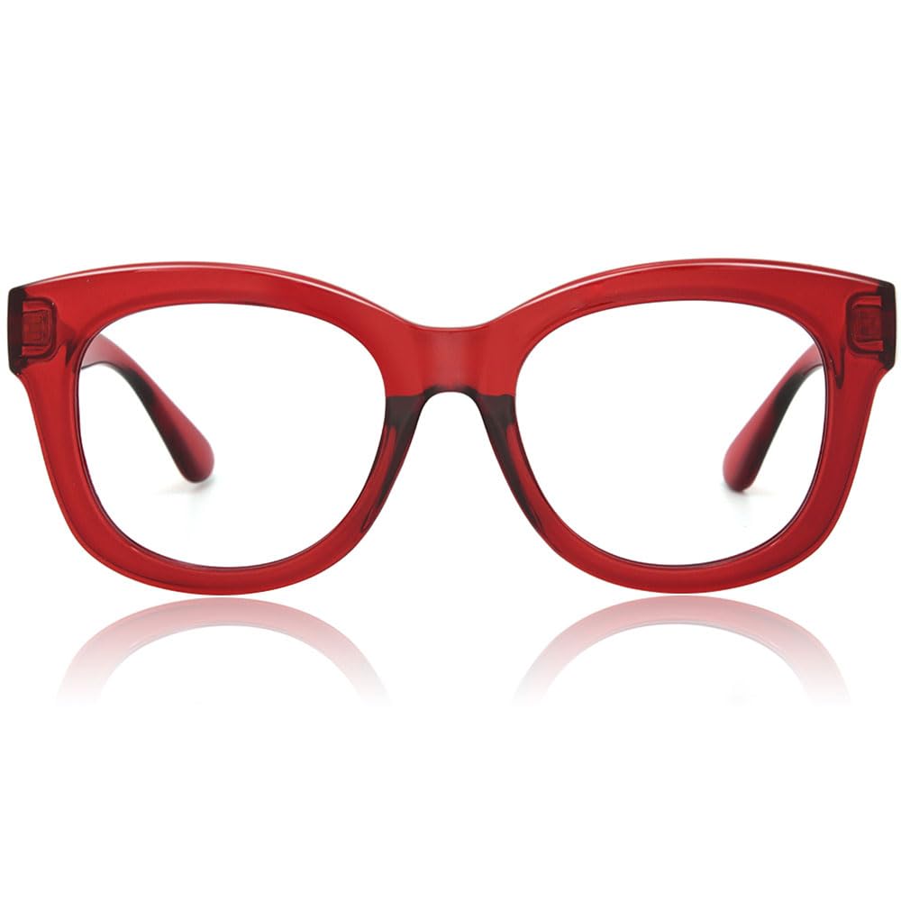 JiSoo Reading Glasses 1.25 Women/Ladies Designer Oversized Readers, Thick Large Round Ladies Reading Glasses 1.25, Red
