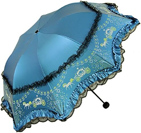 Dandelion Pattern Lace Triple Folding Anti-UV Sun Umbrella Superior Uv Protection Parasols (Blue)