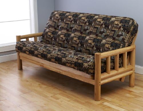 Up North Futon Lodge Natural Coated Finish Frame w/Mattress Full Size Sofa Bed (Peters Cabin Mattress Fabric)