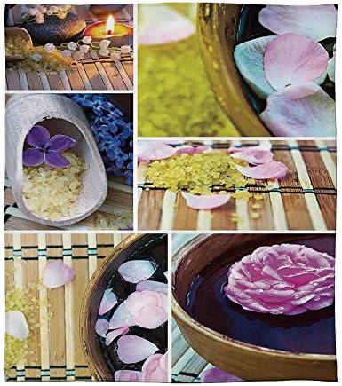 ALUONI Lightweight Blanket,Spa,for Bed Couch Chair Fall Winter Spring Living Room,Size Throw/Twin/Queen/King,Spa Organic Cosmetics Theme Wooden Bowl Petals
