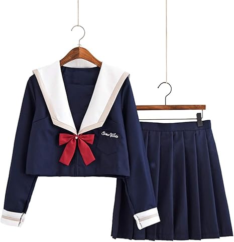 Amazon コスプレ セーラー服 長袖 短い袖 選べる 女子高生 Jk コスチューム 定番 人気 ネイビー 綿 女子高生制服 ハロウィン 歓送迎会 二次会 宴会 上着 バッジ スカート三点セット M 半袖 コスプレ 仮装 通販
